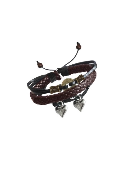 Multistrand Leather Heart Charm Bracelet By Menjewell